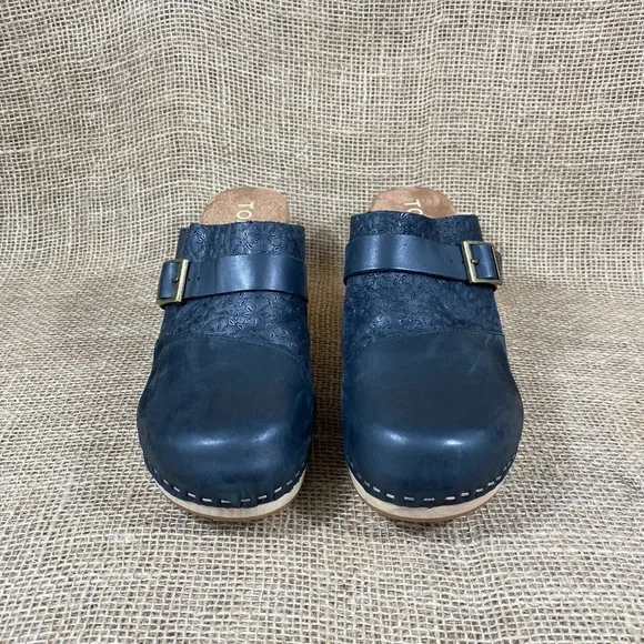 Toms Clog Wood Heel Black Leather Women size 10 - Picture 4 of 11